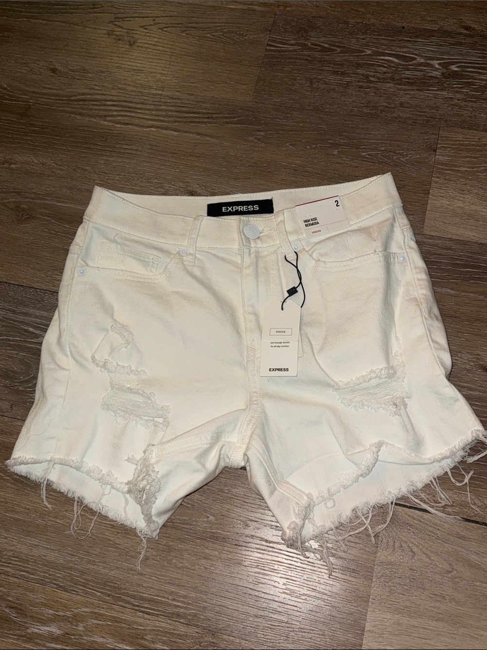Express White Distressed Denim Cutoff Shorts